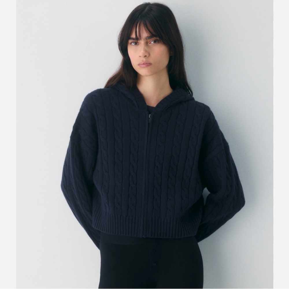 Aritzia Sunday Best Navy Blue Cable Knit Cardigan
